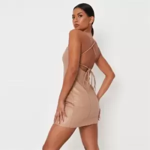 Missguided Neck X Back Mini Dress Strappy Pu - Brown