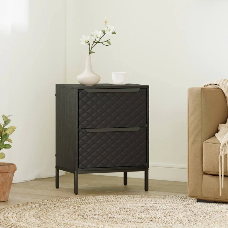 Image of HOMCOM Chest of Drawers, 2 Fabric Drawer Dresser, Aluminium Handles in Black Size: Small Black Unisex S