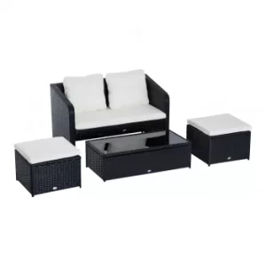 image of Outsunny 4 Piece Rattan Sofa Set Furniture, Galvanized Steel-Black