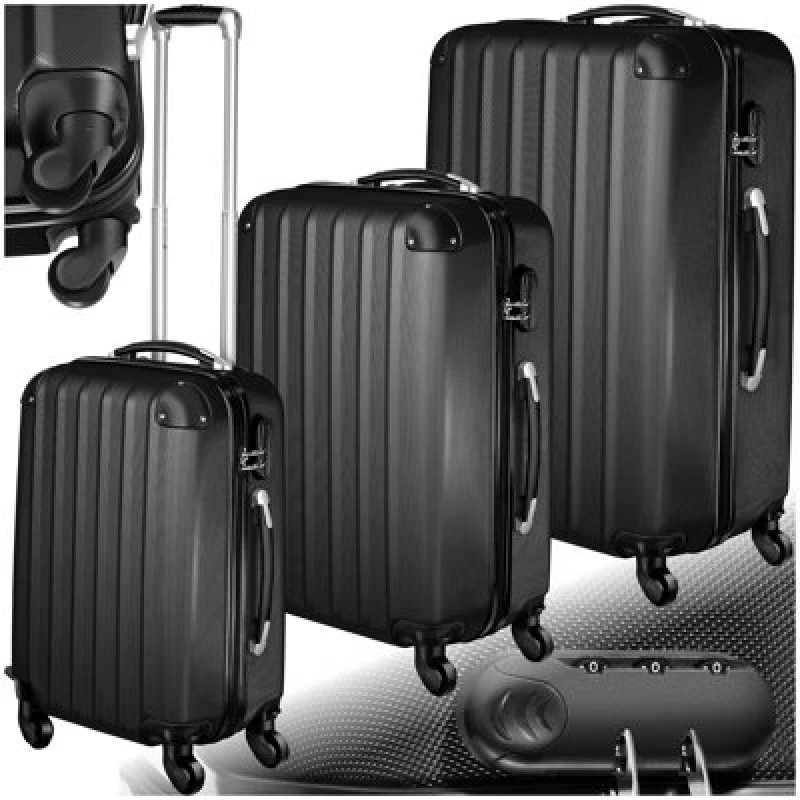 Image of Tectake Suitcase Set - 3 Hard-Shell Suitcases With Telescopic Handle, Swivel Wheels - Black