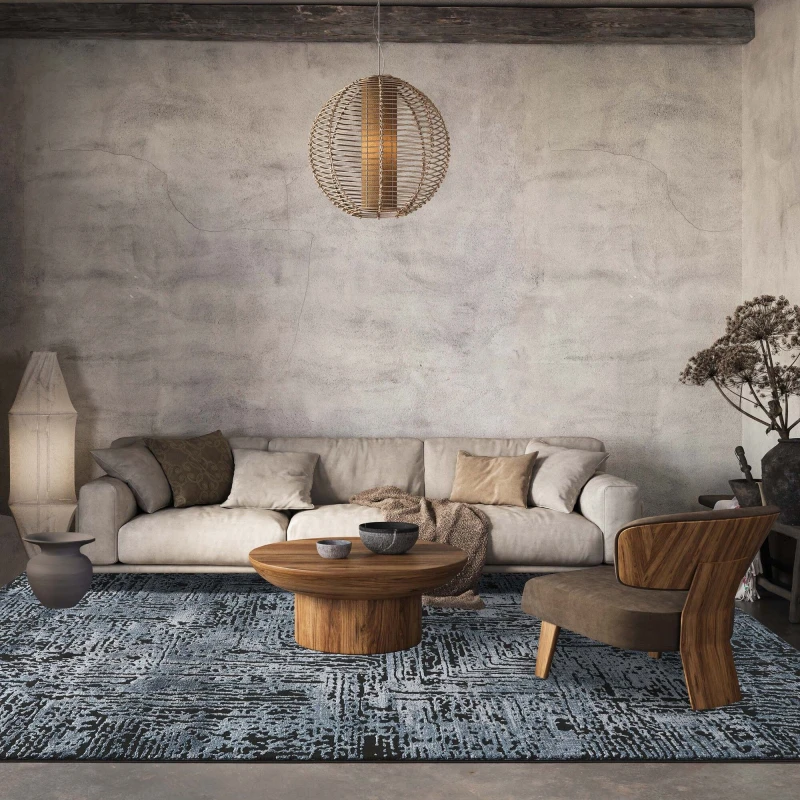 Image of Belgravia Living Room Area Rug Metallic Sheen Modern Illusion Design Navy 200Cm X 290Cm