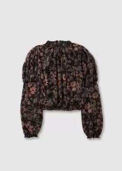 image of Free People Womens Clarissa Floral Print High Neck Blouse In Midnight Combo