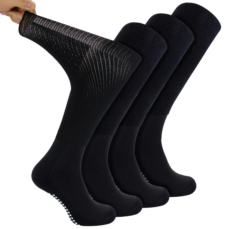 Image of Dr.Socks Dr.Socks Men 4 Pack Long Bamboo Diabetic Socks With Grips and Women in Black Size: 9-11 Black 9-11 Male 5056632626571