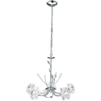 image of Searchlight Lighting - Searchlight Bellis - 5 Light Flower Design Multi Arm Ceiling Pendant Chrome, Glass Five, G9