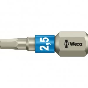 image of Wera Torsion Stainless Steel Hexagon Screwdriver Bit 2.5mm 25mm Pack of 1