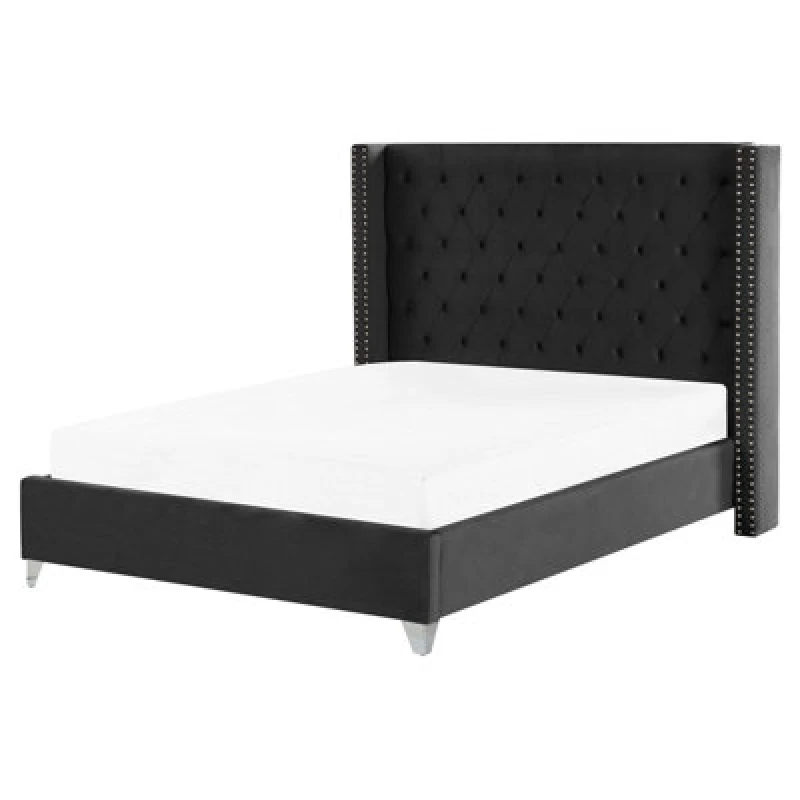 Image of Beliani Bed Velvet Lubbon 160 X 200 Cm (Eu King Size) Black