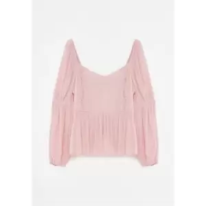 image of Missguided Plus Size Dobby Puff Sleeve Peplum Top - Pink