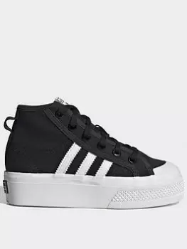 Image of adidas Originals Unisex Kids Nizza Platform Trainers - Black/White, Size 1 Older
