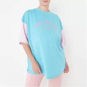 image of Missguided Msg Graphic Colourblock Tshirt - Blue