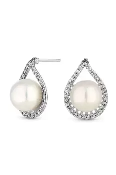 image of Rhodium Cubic Zirconia Pearl Drop Earrings