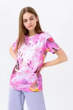 Image of HYPE GIRLS Pink BUTTERFLY GARDEN SCRIPT T-SHIRT