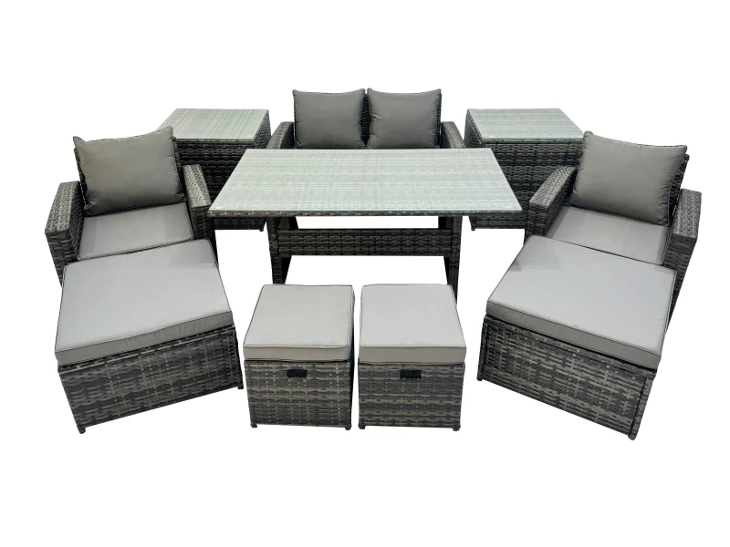 Image of Fimous Outdoor Dining Table Double Seat Sofa 2 Side Tables 4 Stools Set in Dark Grey Dark Grey Unisex