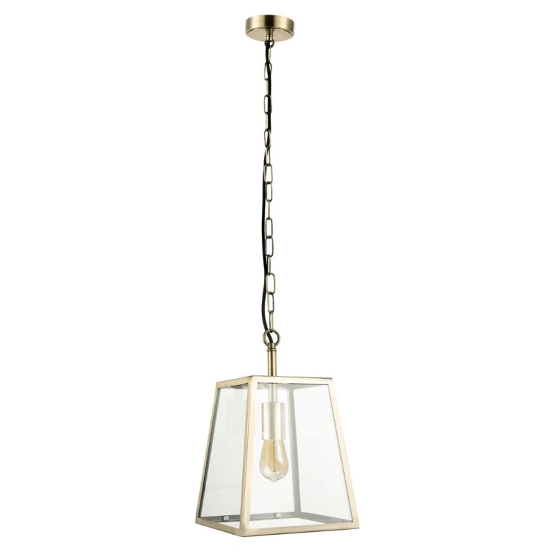 Image of Happy Homewares Classic Lantern Pendant Light Fitting with Clear Glass Sides in Metallic Gold Metallic Gold Unisex