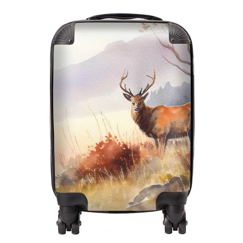 Image of Warren Reed - Designer Stag Deer Water Colour Suitcase in Brown Size: Large Brown Unisex Large