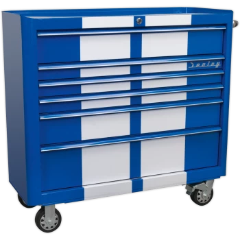 image of Sealey Premier Retro Style 6 Drawer Wide Roller Cabinet Blue / White