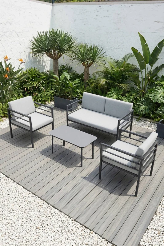 Image of More4Homes Rhodes Garden Sofa Set 4 Seater Garden Furniture Set with Glass Table in Grey Grey Unisex