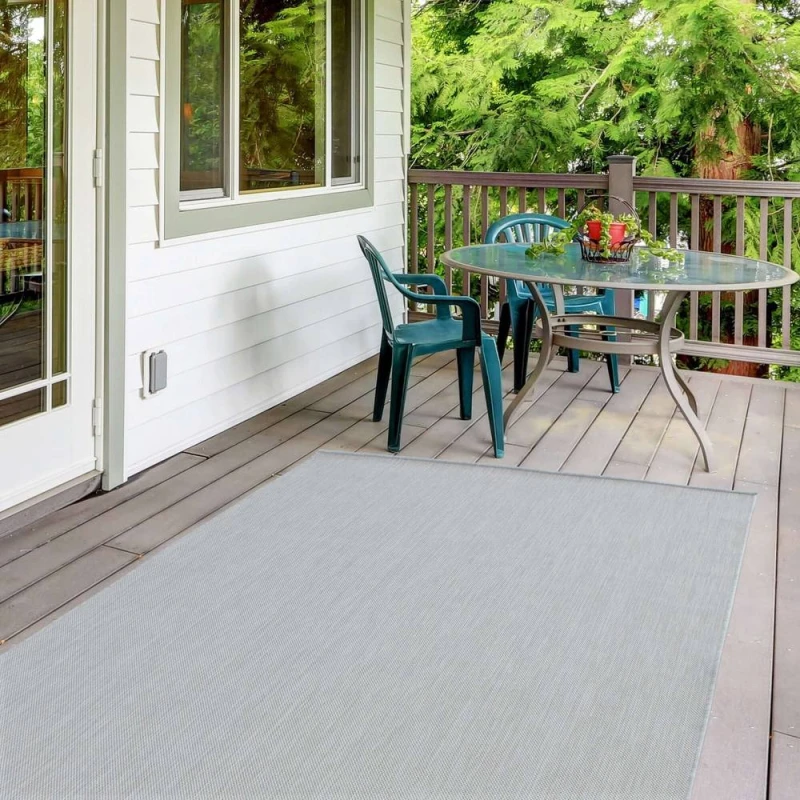 Image of THE RUGS Outdoor Indoor Grey Plain Rug Weather Resistant Jet Washable Size: 200cm x 290cm Grey Unisex 200cm x 290 cm