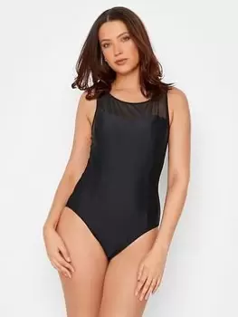 Image of Long Tall Sally Black Mesh Active Swimsuit, Black, Size 10, Women