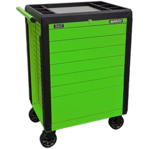 image of Sealey 7 Drawer Push To Open Hi Vis Tool Roller Cabinet Green