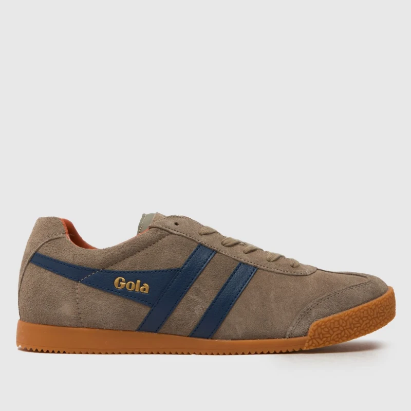 Image of Gola Mens Harrier Suede Trainers - Rhino Navy Moody Orange - UK 11 Brown male CB0623RNM11
