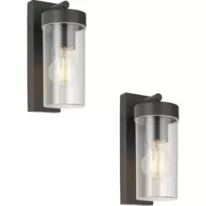 Image of 2 PACK Modern Outdoor IP44 Wall Lantern Light - 15W E27 GLS LED - Dimmable