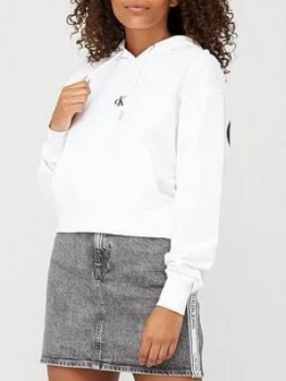 Image of Calvin Klein Jeans Puff Print Cropped Hoodie - Bright White