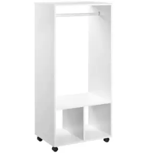 image of Homcom Open Wardrobe Clothes Rail Storage With Shelves And Wheels White