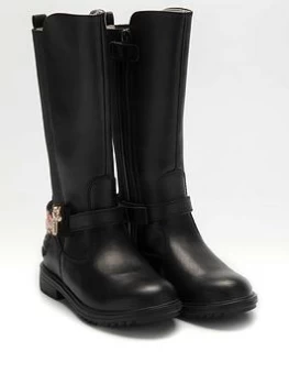 image of Lelli Kelly Bliss Unicorn Patent Knee High Boots - Black Patent, Size 1 Older