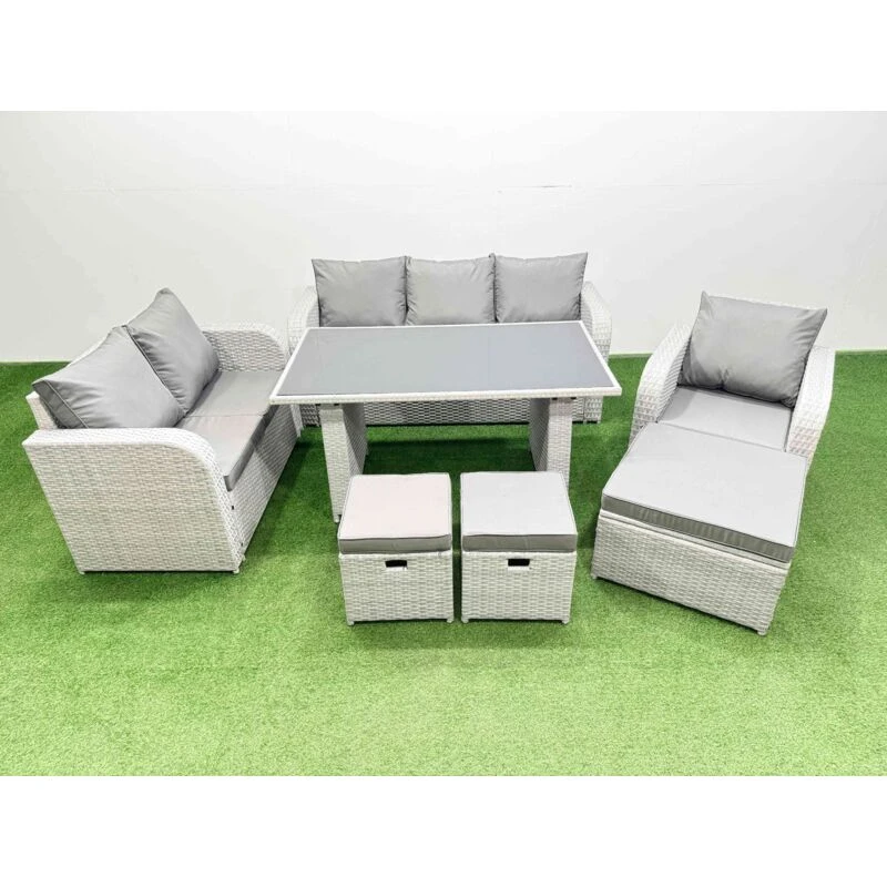 Image of Fimous Rattan Outdoor Sofa Set with 3 Stools Light Grey 9 Seater Light Grey Unisex