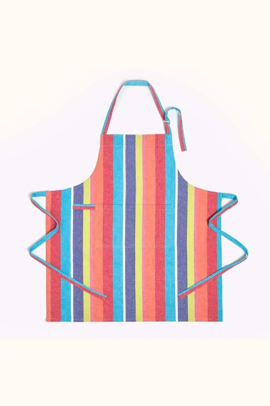 Image of Homescapes Multi Colour Stripe Cotton Apron Multi