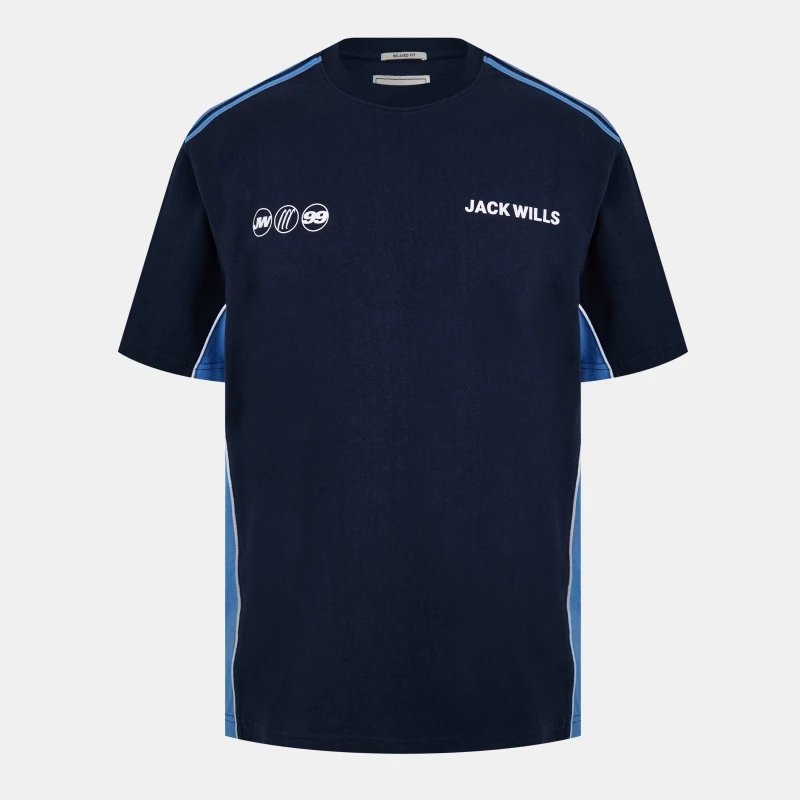Image of Jack Wills Mens JW Retro Sport Regular Fit T-Shirt Navy/Sky male S