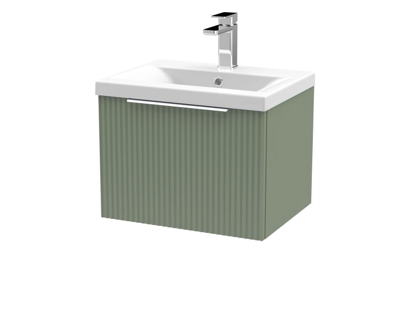 Image of Balterley Fluted Wall Hung 1 Drawer Vanity Basin Unit & Basin 500mm, Satin Green Green Unisex