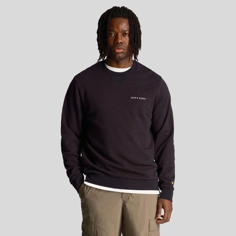 Image of Lyle and Scott Loopback Embroidered Crewneck Sweatshirt Navy male L
