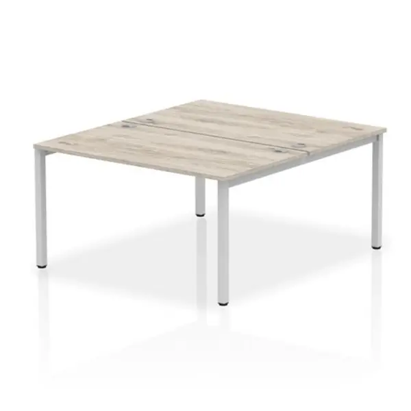 image of Impulse Bench B2B 2 Person 1400 Silver Frame Office Bench Desk Grey Oak