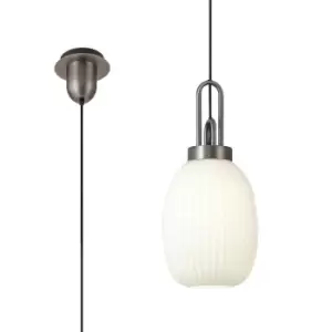 Image of Yorktown Ceiling Pendant E27 20cm Almond Ribbed Glass, Opal Antique Silver, Black
