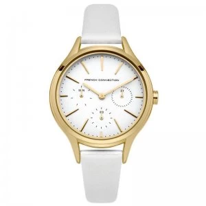 Image of French Connection Leather Strap Watch with White Dial