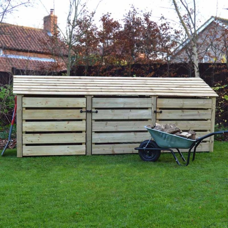 Image of Rutland County Garden Furniture Ltd Empingham 4ft Log Store with Doors, L80 x W340 x H128cm - Light Green Light Green Unisex