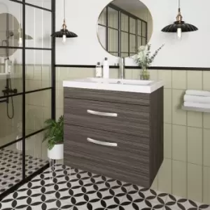 image of Nuie Athena Wall Hung 2-Drawer Vanity Unit with Basin-1 600mm Wide - Anthracite Woodgrain