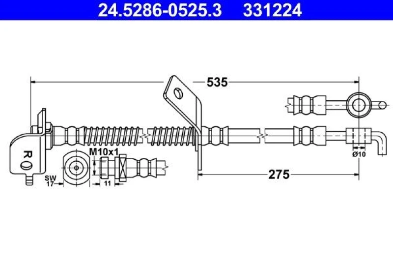 Image of ATE 24.5286-0525.3 Brake Hose without banjo bolt Brake Hose (83)