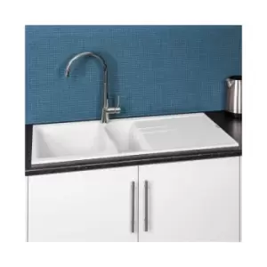 image of Reginox - Elleci EGO475 Kitchen Sink 1.5 Bowl White Granite Inset Reversible Waste