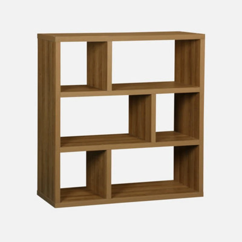 Image of 3-Tier Asymmetrical Bookshelf With 6 Compartments Brown - Sweeek