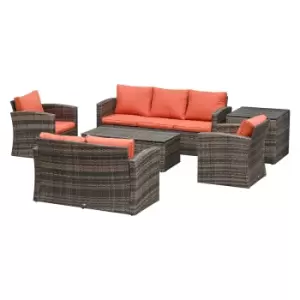 image of Outsunny 6 Pcs Patio Rattan Sofa Set Conversation Furniture W/ Storage and Cushion