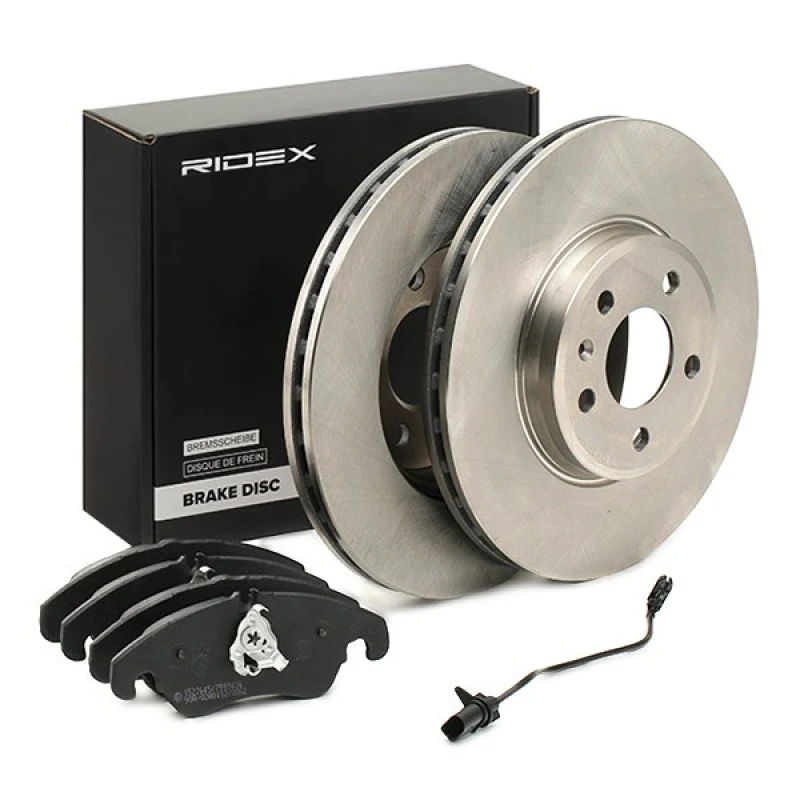 Image of RIDEX 3405B1433 Brake disc and pads set Front Axle, Brake Disc Type: internally vented, with piston clip Brake Set,disc brakes (3405)