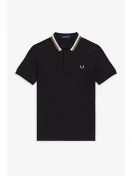 image of Fred Perry Striped Collar Polo Shirt, Black, Size 2XL, Men