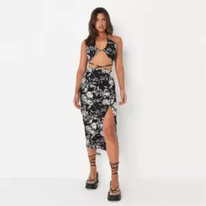 image of Missguided Printed Strap Detail Midaxi Dress - Black