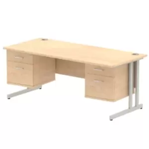 Image of Impulse 1800 Rectangle Silver Cant Leg Desk MAPLE 2 x 2 Drawer Fixed Ped