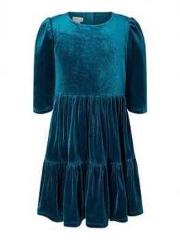 image of Monsoon Girls S.E.W. Velvet Tiered Dress - Teal