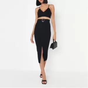 image of Missguided Ribbed Knitted Midi Skirt - Black