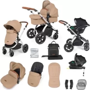 image of Ickle Bubba Stomp Luxe All-in-One Premium i-Size Travel System with ISOFIX Base, Silver / Desert / Tan