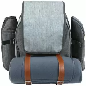 image of Charles Bentley Grey 4 Person Picnic Bag Backpack With Cutlery, Plates, Blanket - Gray